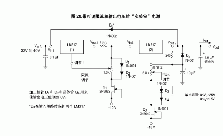 LM317带可调限流和输出电压的标准应用电路图